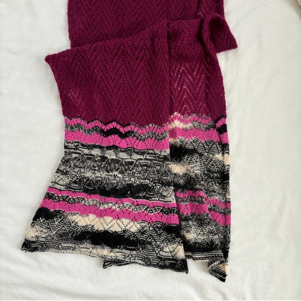 MISSONI Crochet Knit Stripe Scarf in Raspberry